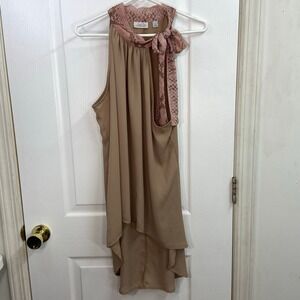 Sweet Pea NY&CO tan pink reptile animal print tie neck loose tunic high low top